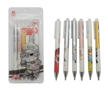 Ручки гелевые набор- 6 шт. CW-38 "Чибики" (черн) 0,5мм авт., игольчатый стержень, в зип-пакете (1/320)