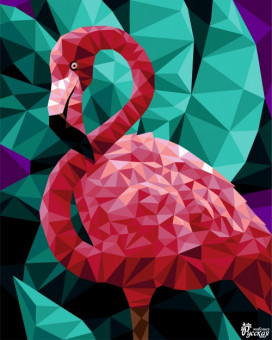 Картина по номерам "Рисование по номерам". P005 Фламинго (полигональный стиль) 40*50