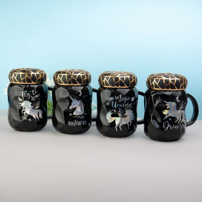 Кружка "Сказочный единорог" с крышечкой   480 мл *