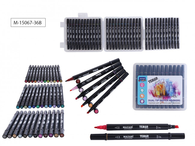 Набор маркеров для скетчинга двусторонних TERSO BLACK,36цв.,M-15067-36B Набор маркеров для скетчинга двусторонних TERSO BLACK,36цв.,M-15067-36B