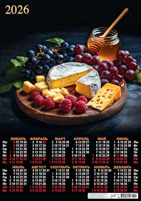 Календарь-плакат А2 2026г "Сырно-фруктовая тарелка", ПО-26-225