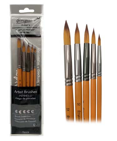 Кисти набор 5 шт. Синтетика Круглые (№2, 6, 8, 10, 12) в ПВХ пакете №G-5050R, QR-22 (1/24/360)