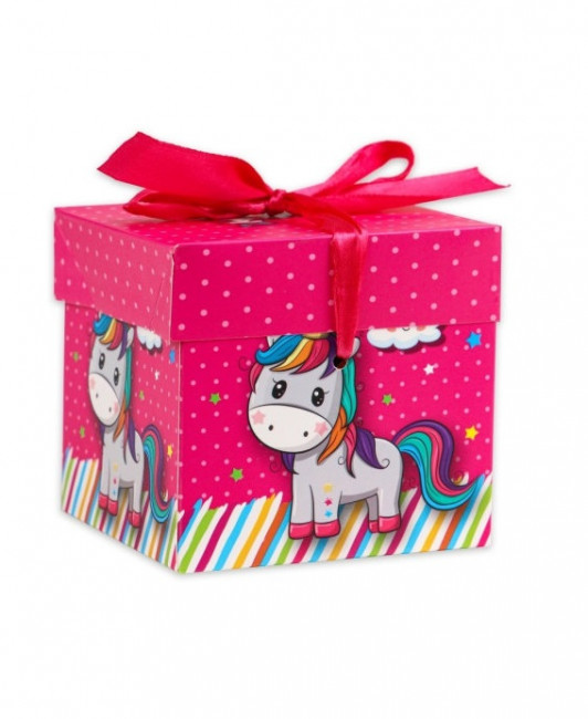 Коробка складная Милый единорог 10х10х10 см, с лентой ПП-5368 Коробка складная Милый единорог 10х10х10 см, с лентой ПП-5368