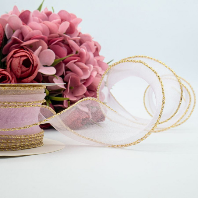 Лента 4,0см 9,14м органза, с волнистым краем, светло-розовая, Микрос/ч51427 (5)