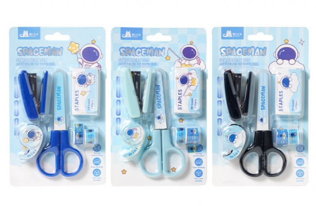 Ножницы детские, степлер, скотч декоративный "Spaceman" из 6 предметов, Miax/0619