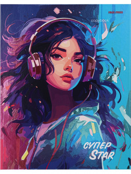 Тетрадь А5 120 клетка "Девушка с наушниками", на кольцах, Prof-Press/120-1566