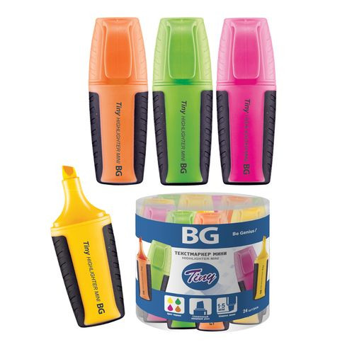Текстмаркер мини 1-5 мм "TINY", 10 желтых+6зеленых+4розовых+4оранжевых, пластиковая туба, 24/144/864  шт упак
