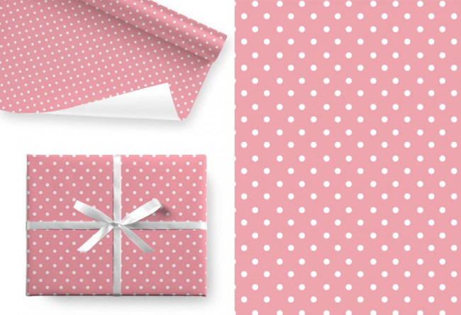 Бумага крафт белый 78гр/м2, 100см х 70см, Горох на розовом (5 лист/рул.)