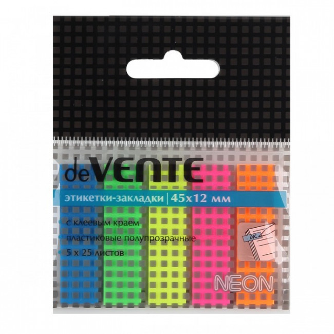 Набор самоклеящихся этикеток-закладок 45*12мм 5*25л, пластиковые, неон, deVENTE/2011307 (12) Набор самоклеящихся этикеток-закладок 45*12мм 5*25л, пластиковые, неон, deVENTE/2011307 (12)