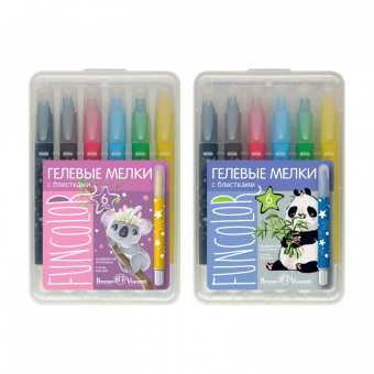 Мелки гелевые 6 цв. "Funcolor", с блестками, 2 вида, BV/31-0013 (24)