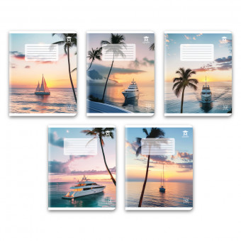 Тетрадь 12 клетка Магистр "Стильные яхты", белизна 100% (5 дизайнов ассорти) (25/250)