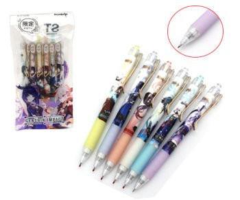 Ручки гелевые набор- 6 шт. CW-39 "Аниме" (черн) 0,5мм авт., игольчатый стержень, с грипом, в зип-пакете (1/576)