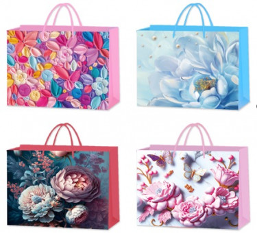 Пакет 26*32*11см подарочный "Яркие цветы", цвет ассорти, 3962 (12)