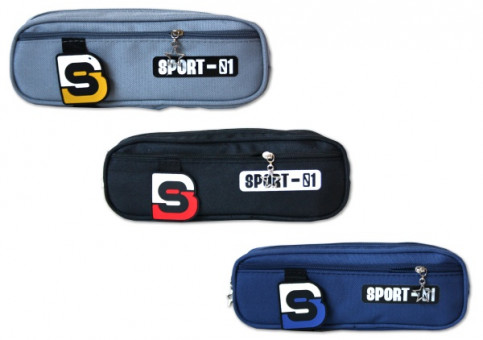 Пенал тканевый на одно отделение с одним внешними карманом "S-Sport", серый, синий,черный, ASMAR