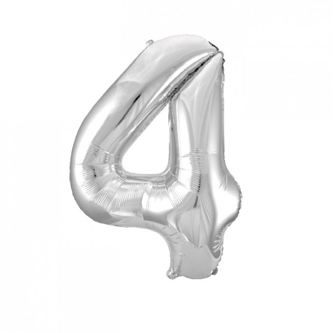 Шар ЦИФРА 4 17" серебро /Silver /43 см/К