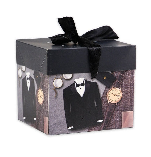 Коробка складная Мужской стиль 10х10х10 см, с лентой ПП-5367 Коробка складная Мужской стиль 10х10х10 см, с лентой ПП-5367