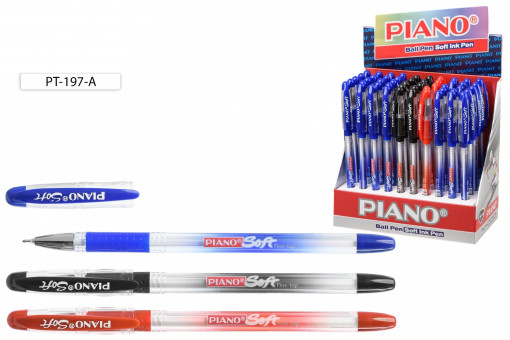 Ручка шариковая 0,5мм "Piano Soft", на масляной основе, цвет чернил в цвет ручки, полупрозрачный корпус, цвет ассорти, PIANO/PT-197-A (50)