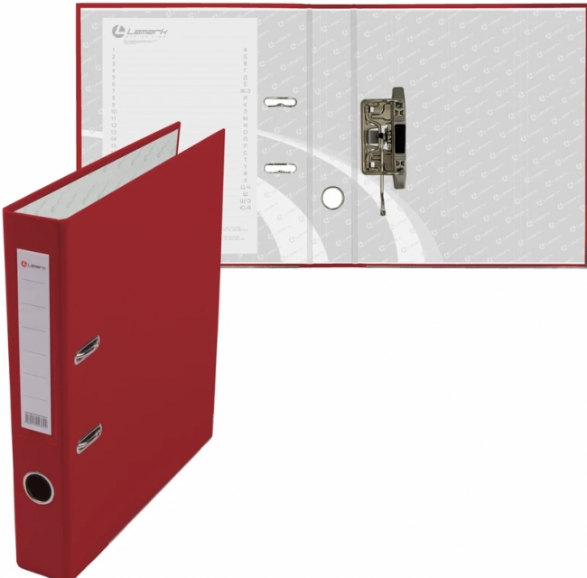 Папка-регистратор  PP 50мм красный, металл.окантовка, карман, собранный.Lamark (42)