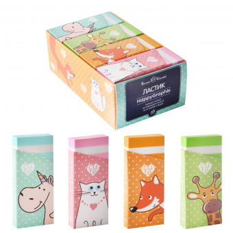 Ластик 30х68х10мм "HappyGraphix. Зверята", 4 цвета ассорти, BV/42-0025 (16)