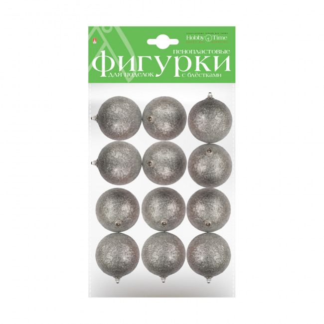 Пенопластовые фигурки Ø 30мм "Шары" с глиттером, серебро, 12шт, BV/2-806/01