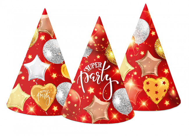 Колпак 16см "Супер пати" красный, 10шт, Микрос/Ч45239