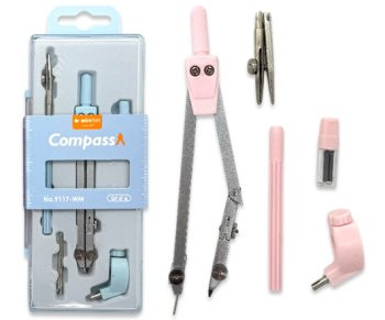 Набор чертежн. DI-659  6 предметов (циркуль, грифели, насадки) металл/пластик, цвета ассорти, в футляре № 9117WM (1/12/144)