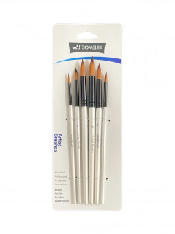 Кисти набор 6 шт. синтетика, круглые (№2,4,6,8,10,12) белая ручка, Bomeija/A0647R