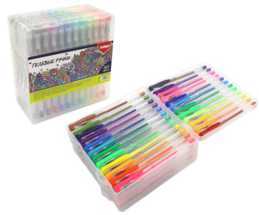 Ручки гелевые набор-60 цв. CW-8  INTELLIGENT (неон, пастель, металлик, блестки) прозрачный корпус, в упаковке ПВХ (1/24)