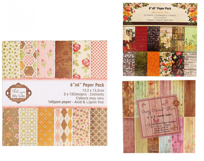 Бумага для скрапбукинга  VOYAGE, размер 15,2 х 15,2 см, 12 листов по 2 дизайна, плотность бумаги 160г/м2, ассорти дизайнов, ОПП-упаковка, Mazari