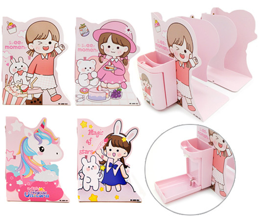 Подставка для книг - держатель на полку DA-107 "Девочка с кроликом" металлическая, 19х15см, цвета ассорти, с дополнительным стаканом, в к/кор №6888 (1/24)