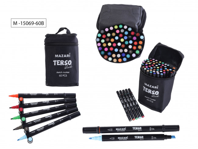 Набор маркеров для скетчинга двусторонних TERSO BLACK,60цв., M-15069-60B Набор маркеров для скетчинга двусторонних TERSO BLACK,60цв., M-15069-60B