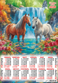 Календарь-плакат А2 2026г "У водопада" (акварель), ПО-26-077