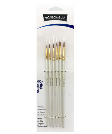 Кисти набор 6 шт. Синтетика  Круглые (№ 000, 00,0, 1, 2,3) в ПВХ пакете, CD-24 (2/36/360)