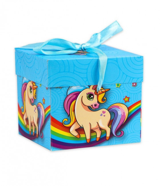 Коробка складная Сказочный единорог 10х10х10 см, с лентой ПП-5369