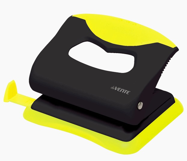 Дырокол "MonoChrome" 20 л., пластиковый с линейкой, черный с неоновым желтым, deVENTE Дырокол "MonoChrome" 20 л., пластиковый с линейкой, черный с неоновым желтым, deVENTE