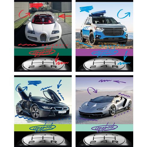 Тетрадь общая А5 скоба 48л. клетка "Cool car" ламинация глянцевая (ассорти)(10/80)