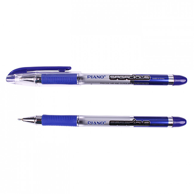Ручка шариковая 0,7мм синяя "Piano Sagacious", на масляной основе, бело-синий полупрозрачный корпус, PIANO/PT-501-A (50)