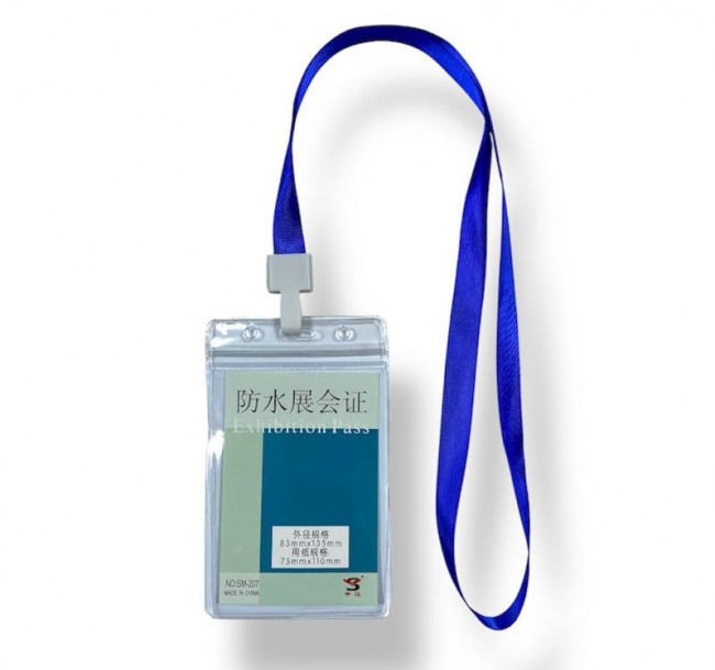 Бейдж вертикальный WENZER OFFiCE 83х135мм (размер вкладыша 75x110мм), с синим шнурком SM-207 (50)