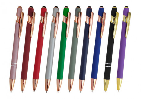 Ручка шариковая автоматическая со стилусом. Корпус софт, ассорти, Asmar/AR-3013 (50)