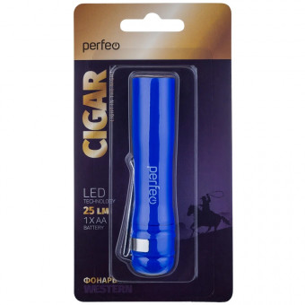 Фонарь светодиодный ручной "Cigar", клипса, цвет корпуса синий, Perfeo/PF_C3017