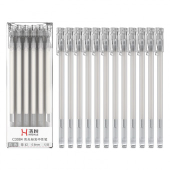 Ручка гелевая белая 0,6мм прозрачный корпус, трёхгранная ZUIXUA/C3084_white (12)