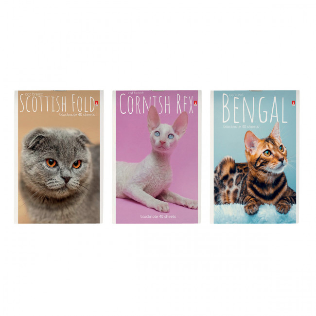 Блокнот А6 40л клетка, скрепка "Кошки", BV/3-40-110