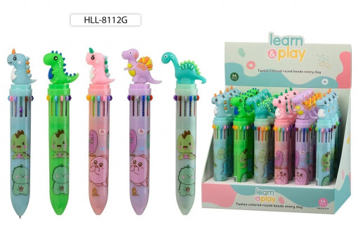 Авторучка 12-ти цветная: детская; "ДИНОЗАВРИК", наконечник- Диназаврик, Basir/HLL-8112G (24)