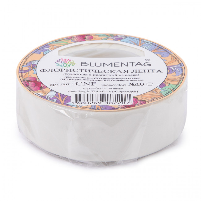 Лента 25мм 27.4м флористическая, №10 белый, Blumentag/CNF Лента 25мм 27.4м флористическая, №10 белый, Blumentag/CNF