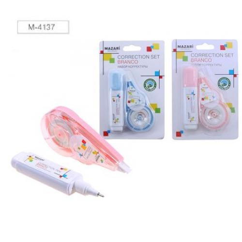 Набор: корректирующая ручка 12мл и корректирующая лента 5мм x 8м "Branco", Mazari/M-4137 Набор: корректирующая ручка 12мл и корректирующая лента 5мм x 8м "Branco", Mazari/M-4137