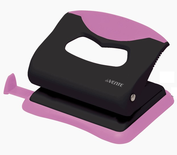 Дырокол "MonoChrome" 20 л., пластиковый с линейкой, черный с неоновым розовым, deVENTE