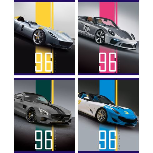Тетрадь общая А5 скоба 96л. клетка "Auto sport line" (ассорти)