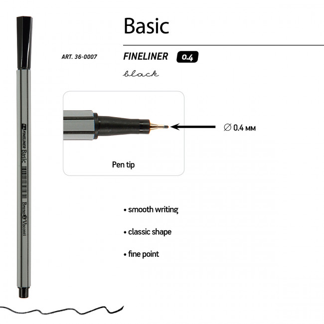 Ручка капиллярная 0.4мм зеленый "Basic. Fineliner", BV/36-0010 (24)