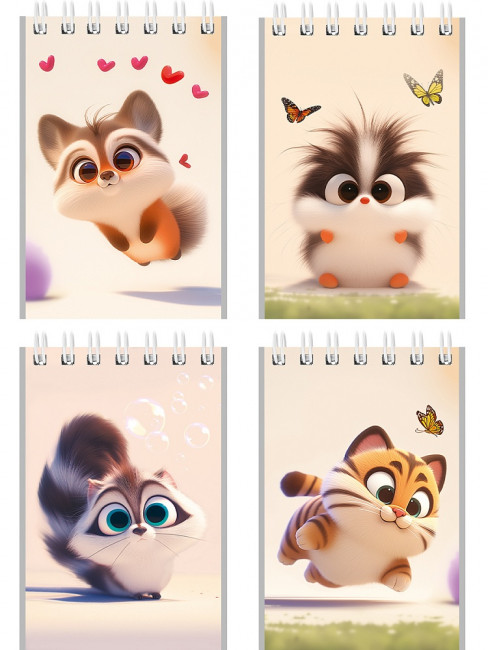 Блокнот А7 40л клетка "Милые животные - 8", на гребне, Проф-Пресс/Б40-9332 (16)