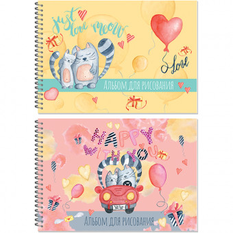 Альбом А4 24л для рисования "Коты-романтики" на гребне слева, Полином/3265